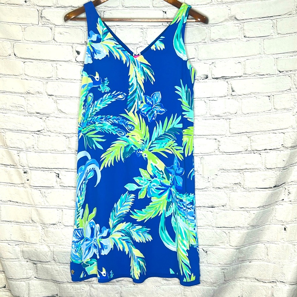 Lilly Pulitzer Blue Green Tropical Reversible Sleeveless Dress Size X-Small